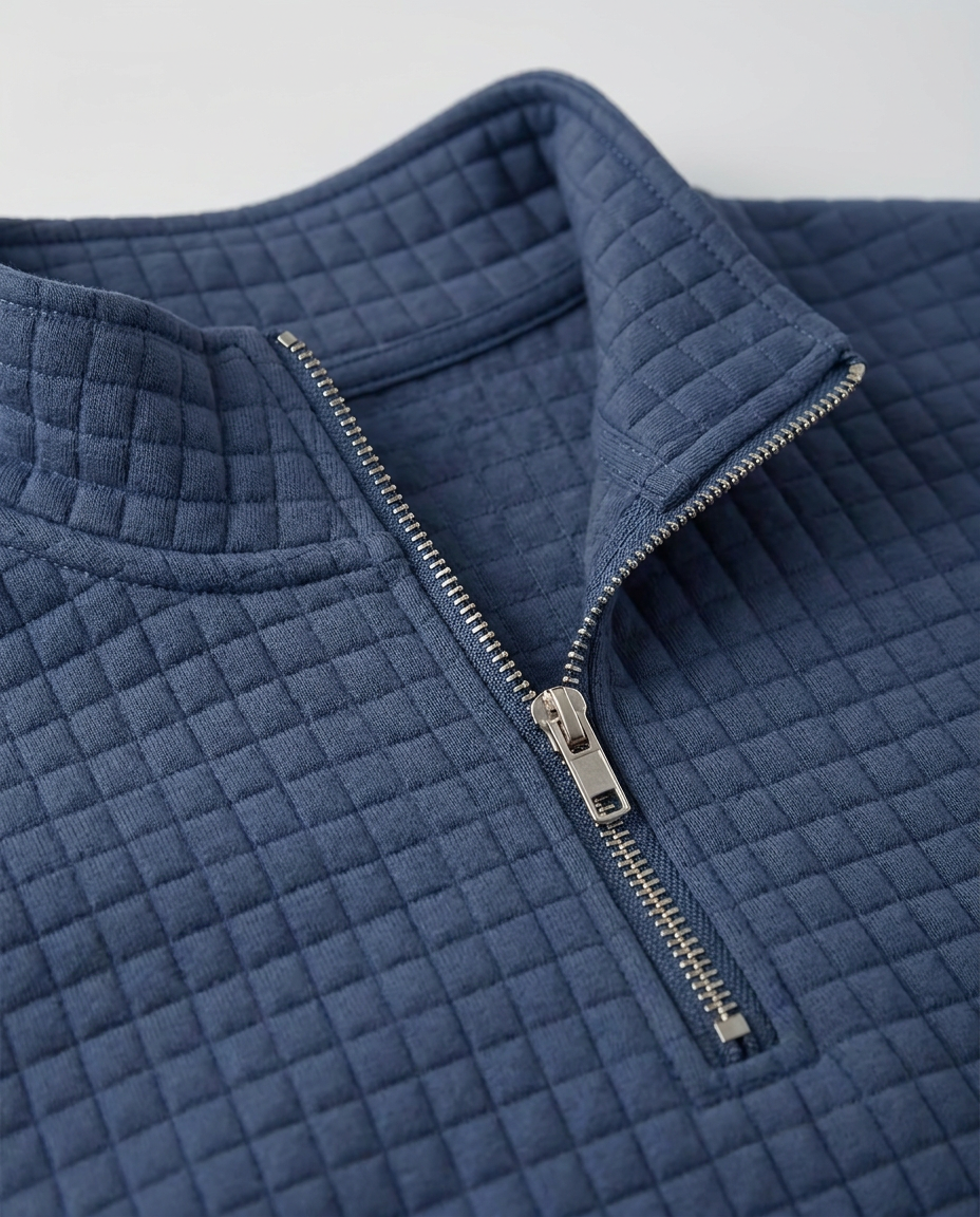 Quilted Texture Half-Zip Sweatshirt with Collar - close-up of the fabric and detail