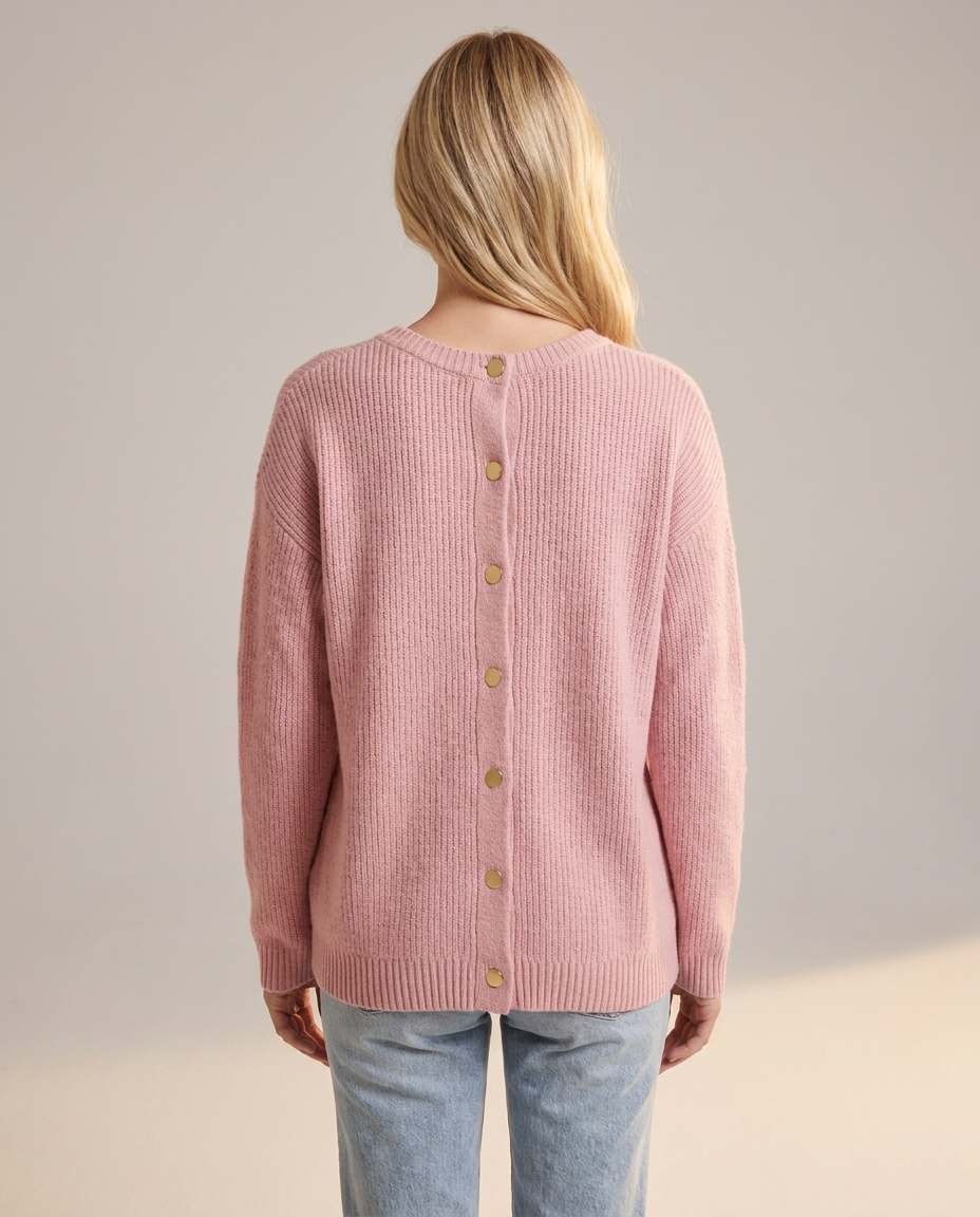 Relaxed Knit Cardigan with Gold Snap Buttons - back view