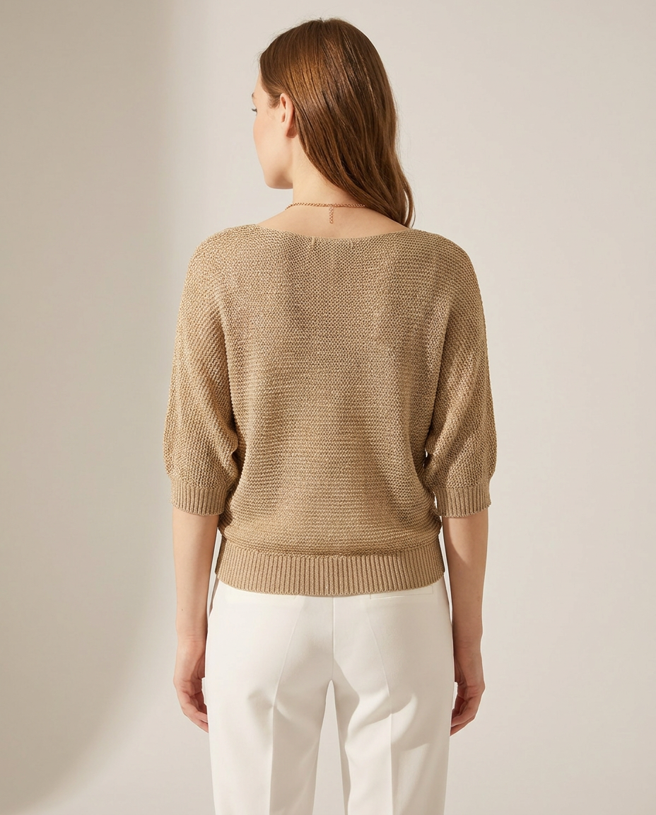 Relaxed Knit Jumper with Wide Sleeves - back view
