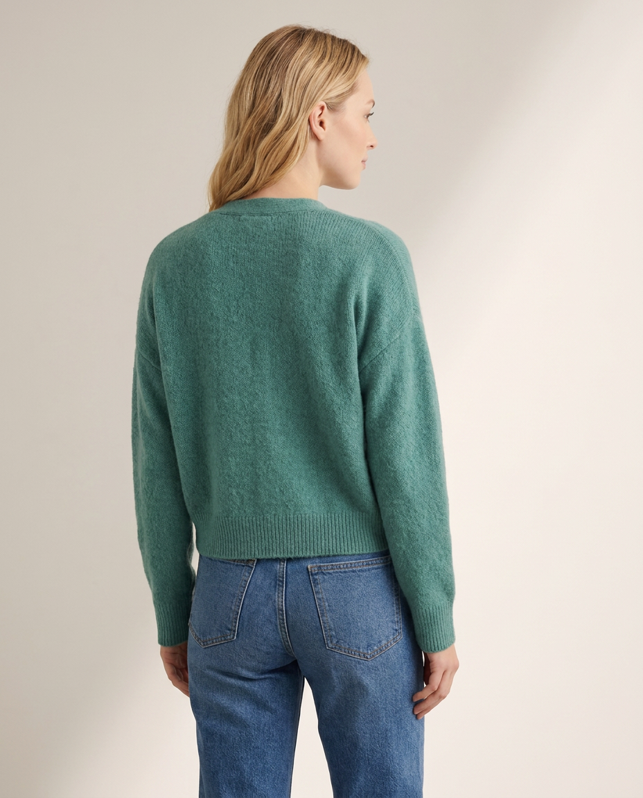 Cropped V-Neck Button Cardigan - back view
