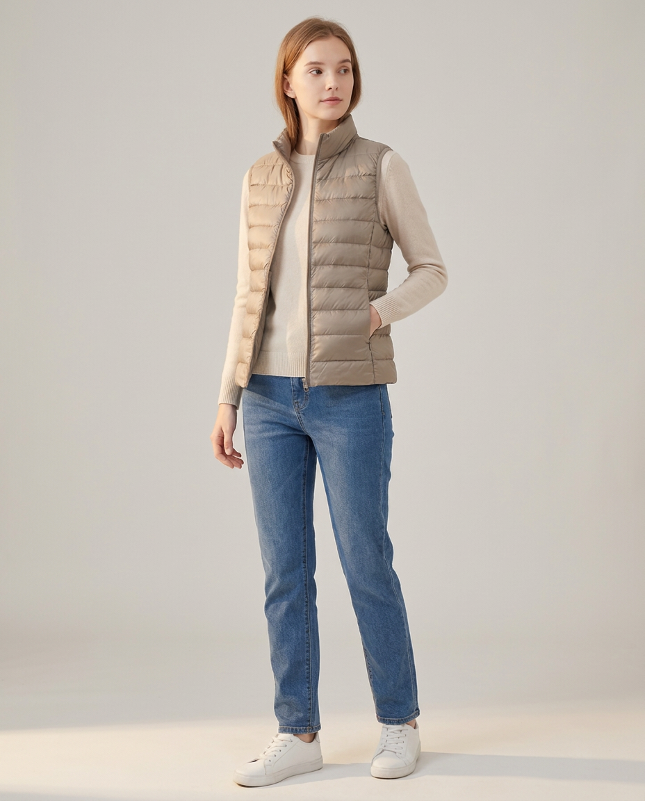 Lightweight Padded Gilet with Stand Collar - three-quarter view