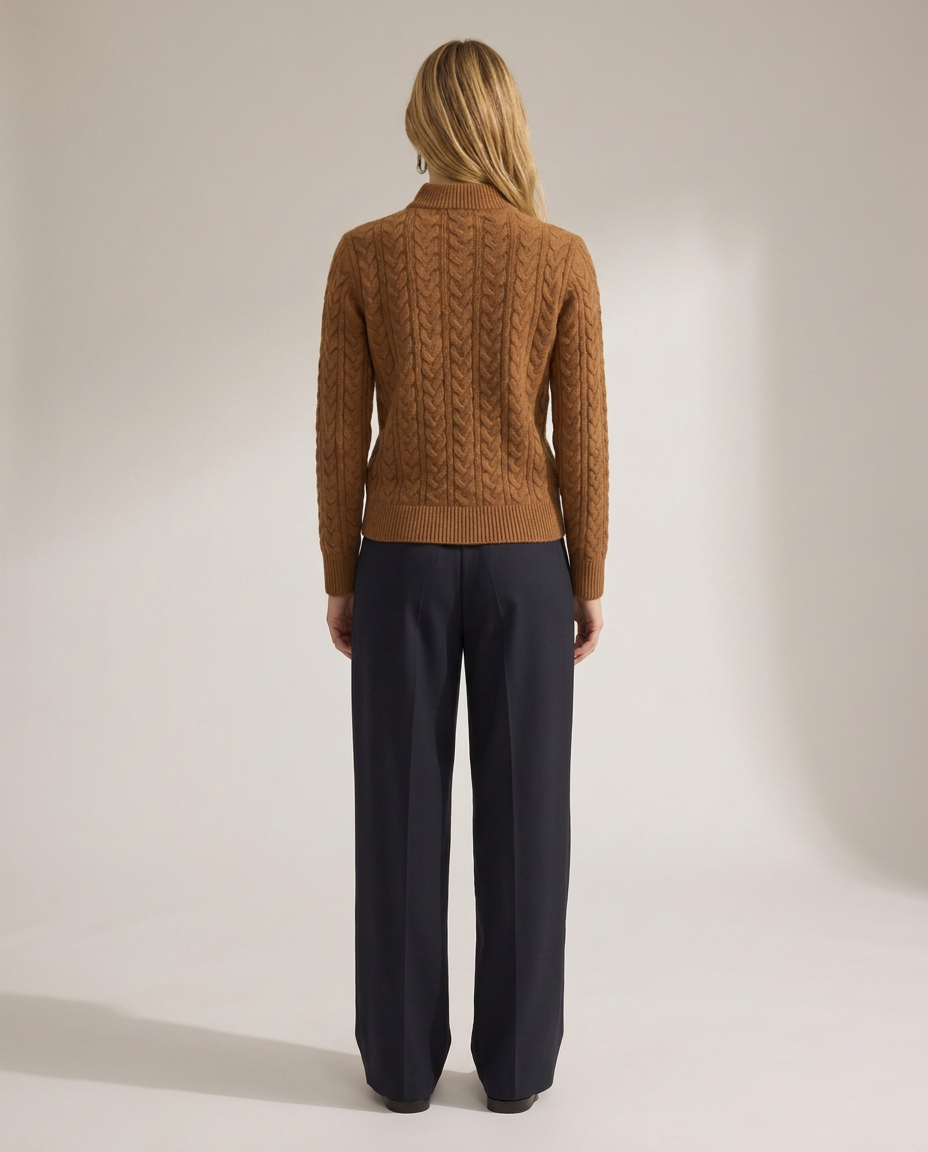 Cable Knit Jumper with Button Neck - back view