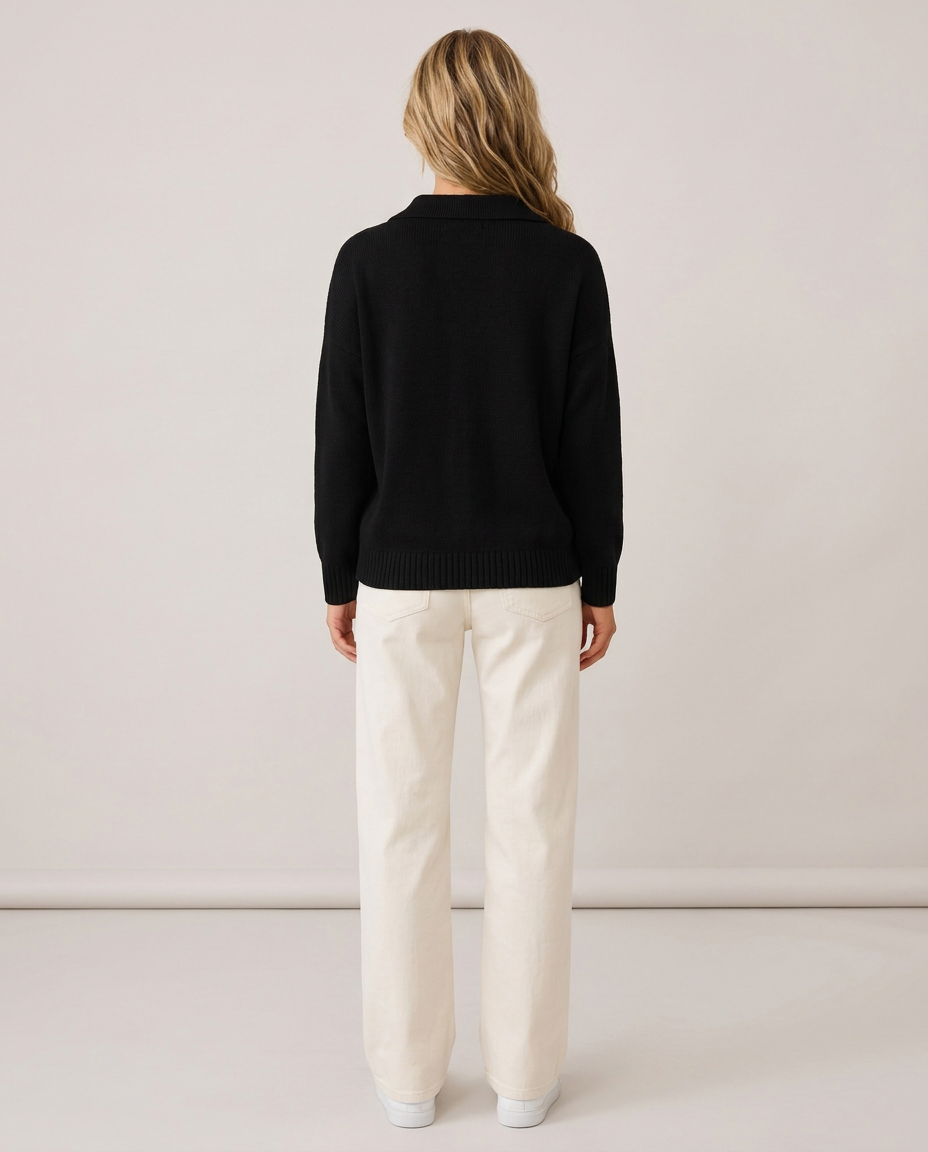 Polo Collar Knit Jumper with Button Placket - back view