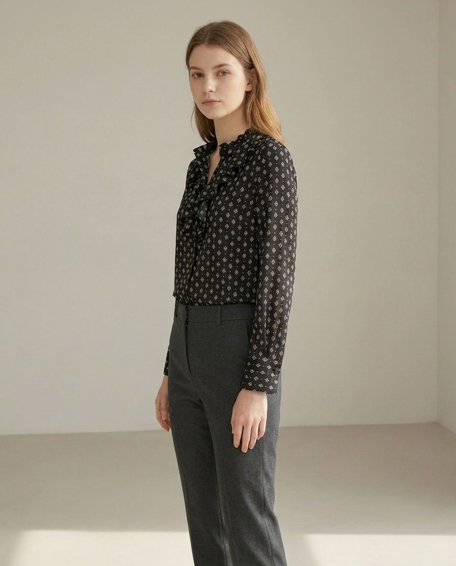 Geometric Print Blouse - three-quarter view