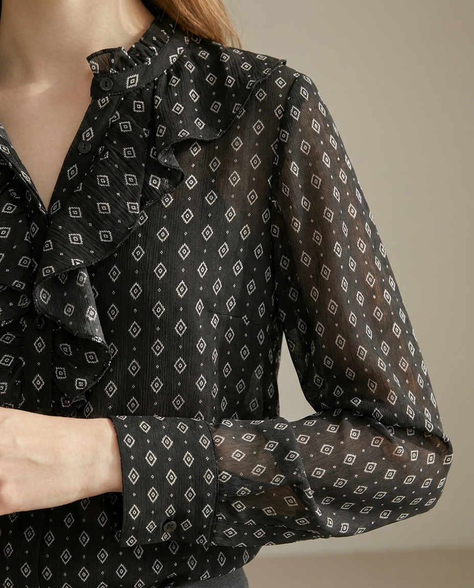 Geometric Print Blouse - close-up of the print and fabric