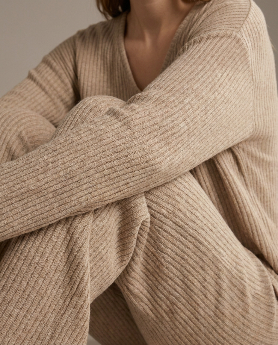 Ribbed Top and Trousers Set - close-up of the ribbed fabric