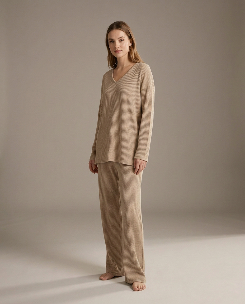 Ribbed Top and Trousers Set - three-quarter view