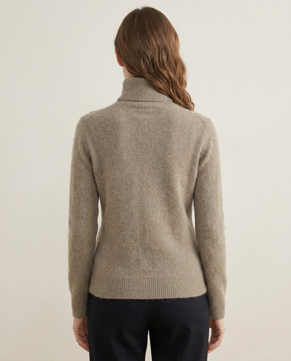 Soft Fluffy Turtleneck Sweater with Ribbed Cuffs - back view