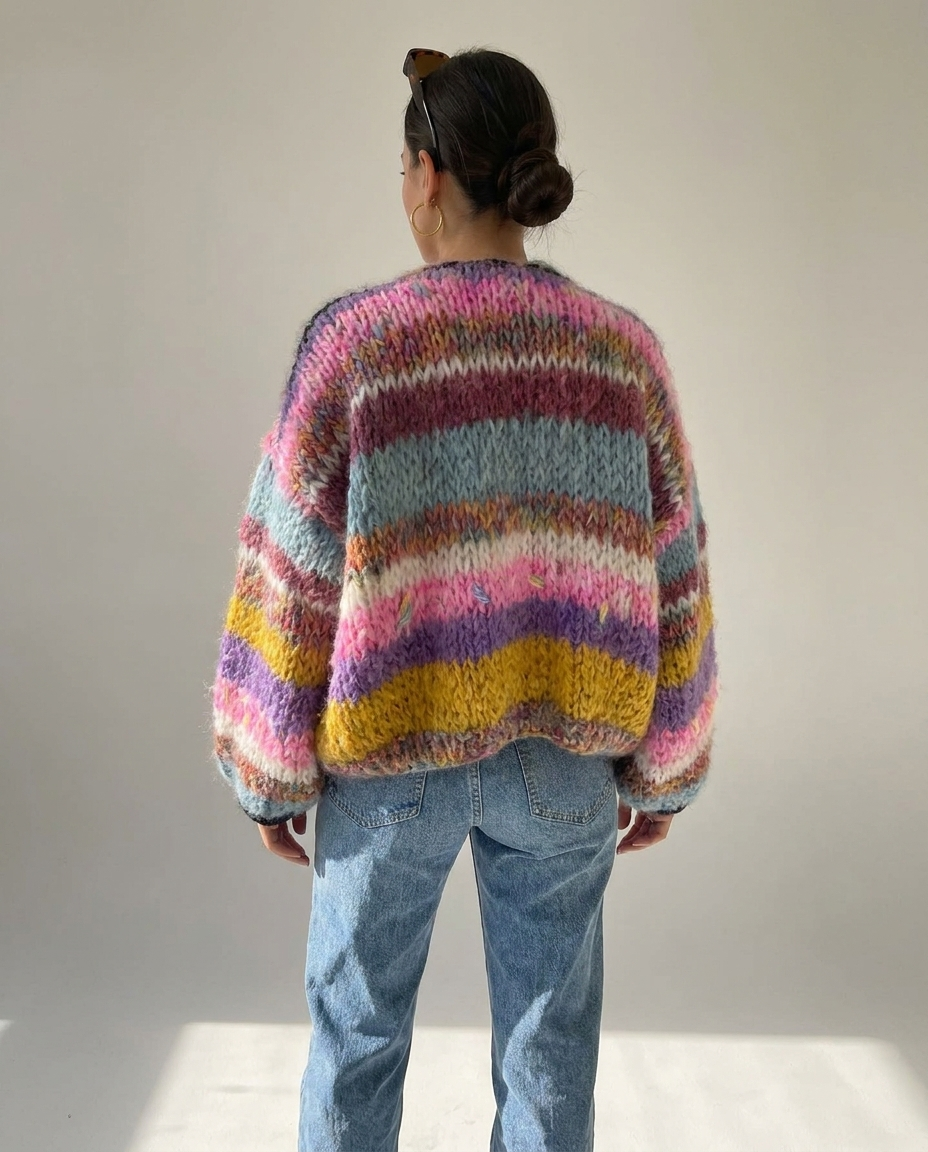 open front textured women's lightweight draped knit cardigan - back view - image 5