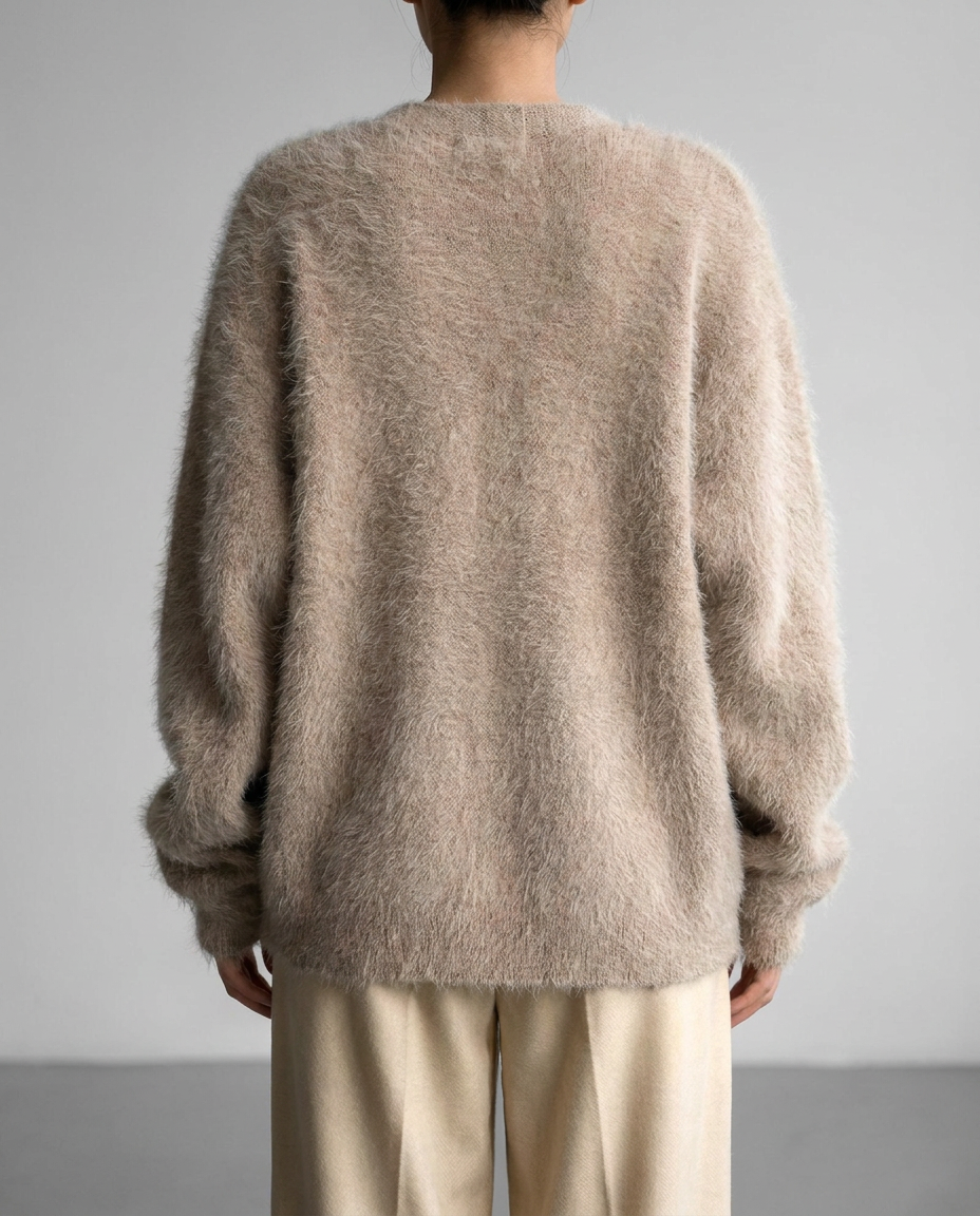 fluffy v-neck button women's oversized knit cardigan - back view - image 5