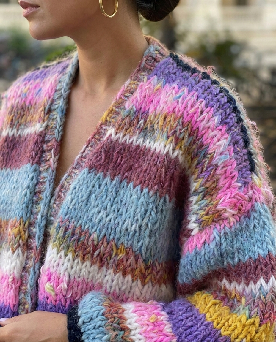 open front textured women's lightweight draped knit cardigan - close-up - image 6