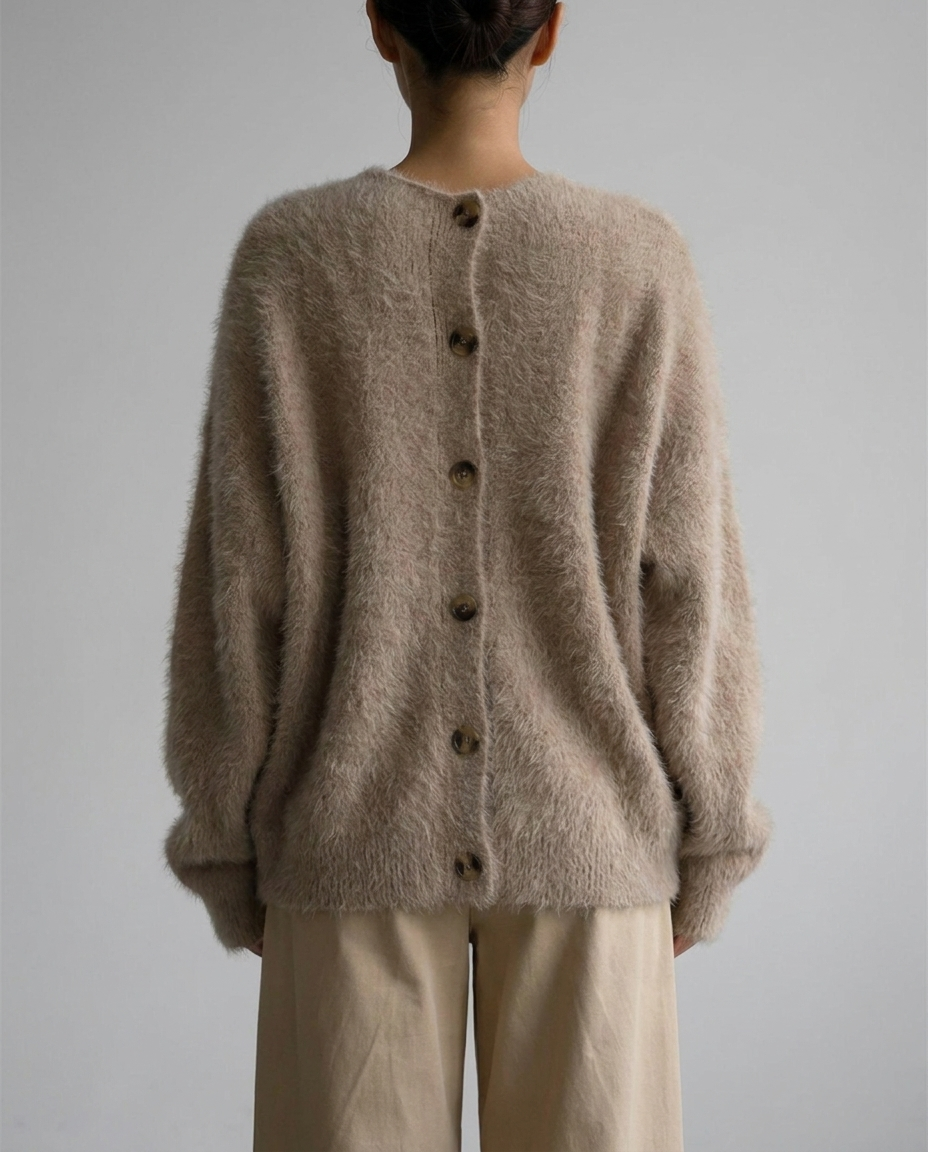oversized button-up women's relaxed fit knit cardigan - back view - image 4