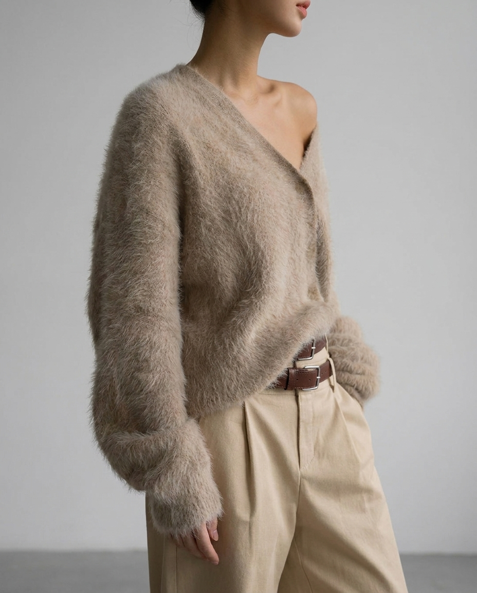oversized button-up women's relaxed fit knit cardigan - three-quarter view - image 6