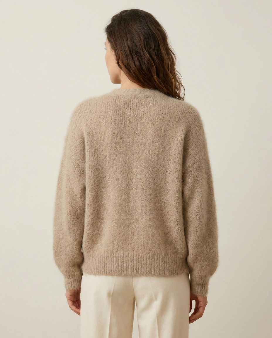 soft fluffy v-neck women's button front knit cardigan - back view - image 9