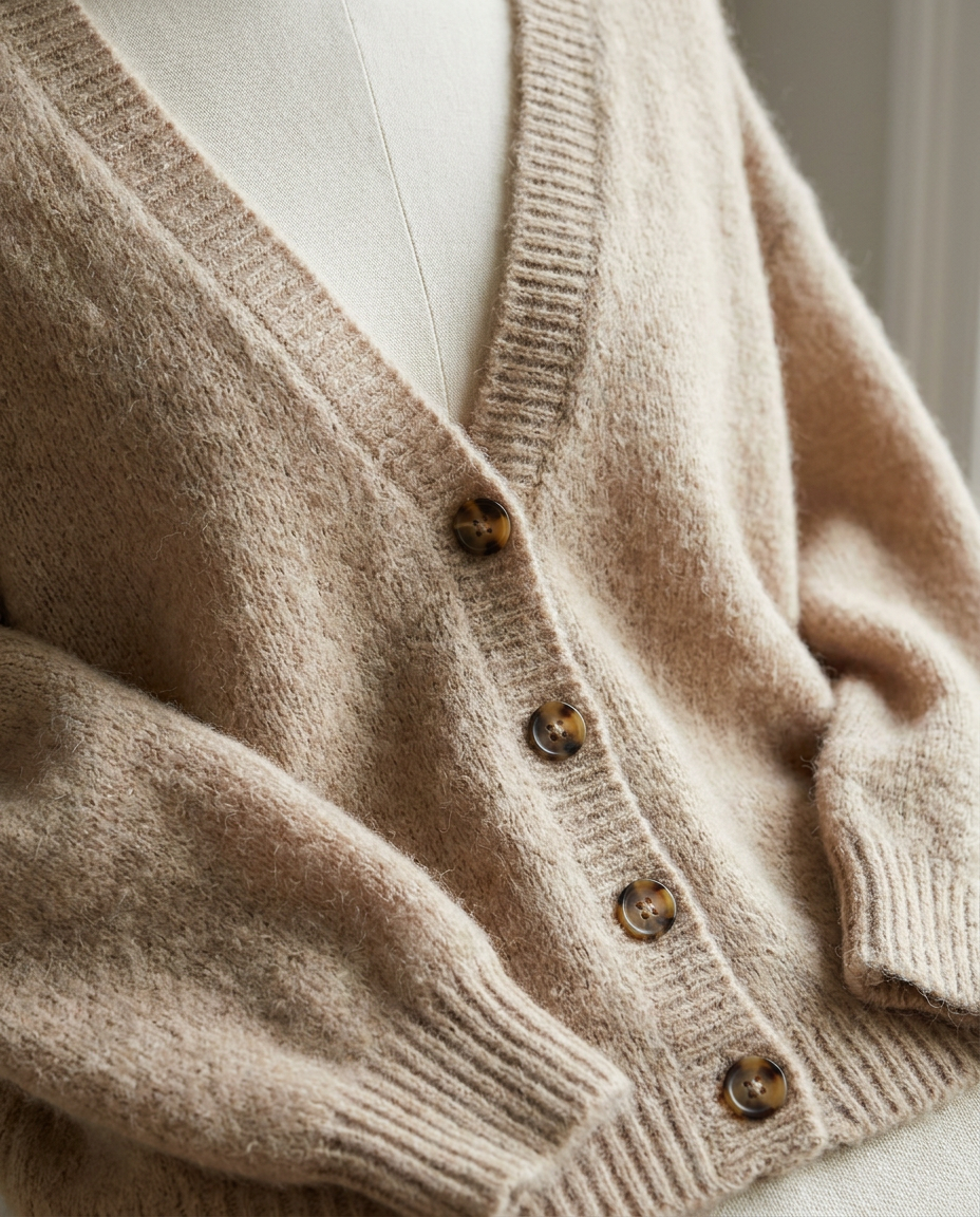 soft fluffy v-neck women's button front knit cardigan - close-up - image 10